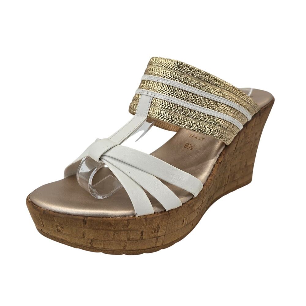 Italian Shoemakers Platform Wedge Sandals White Gold Made in Italy Women's 9.5